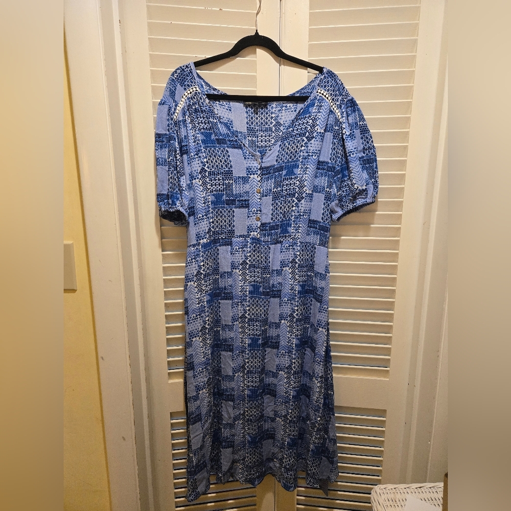 Adrienne Vittadini Blue Raglan Sleeve Maxi Sundress Size L Like New